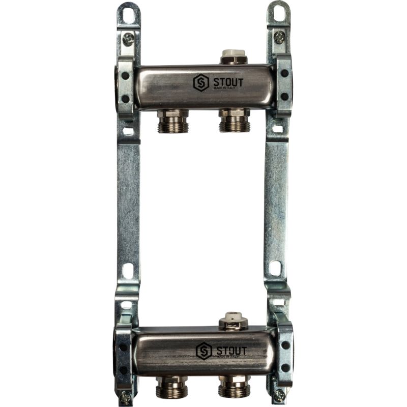 Коллектор для радиаторной разводки 2 выхода (нерж. сталь) Stout