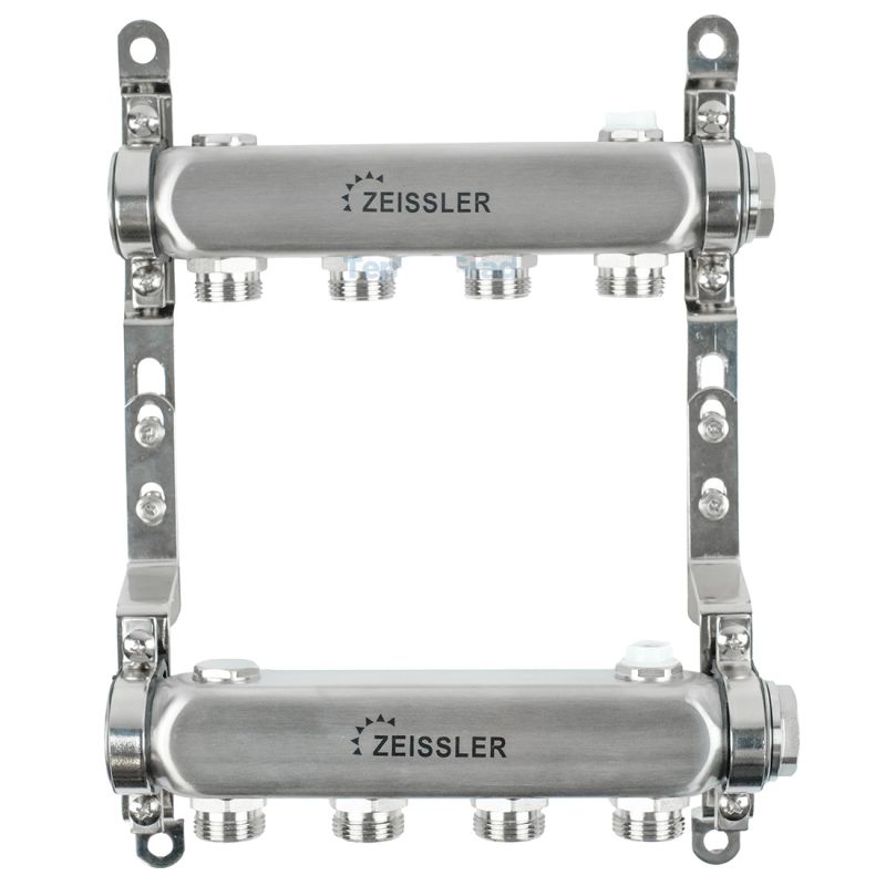 Коллекторный блок из нержавеющей стали без запорных клапанов 1”х3/4”ЕК на 4 выхода Zeissler
