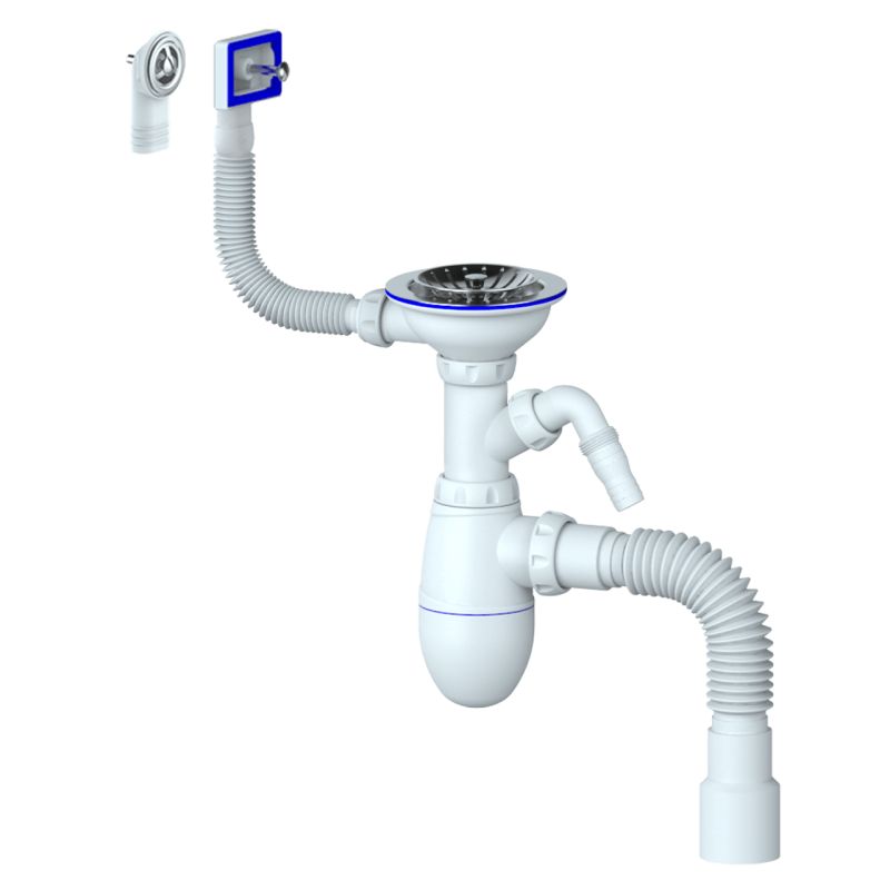 Сифон 3 1/2”х40 с прямоугольным/круглым переливом, с отводом, с гофрой 40х40/50 Unicorn В427