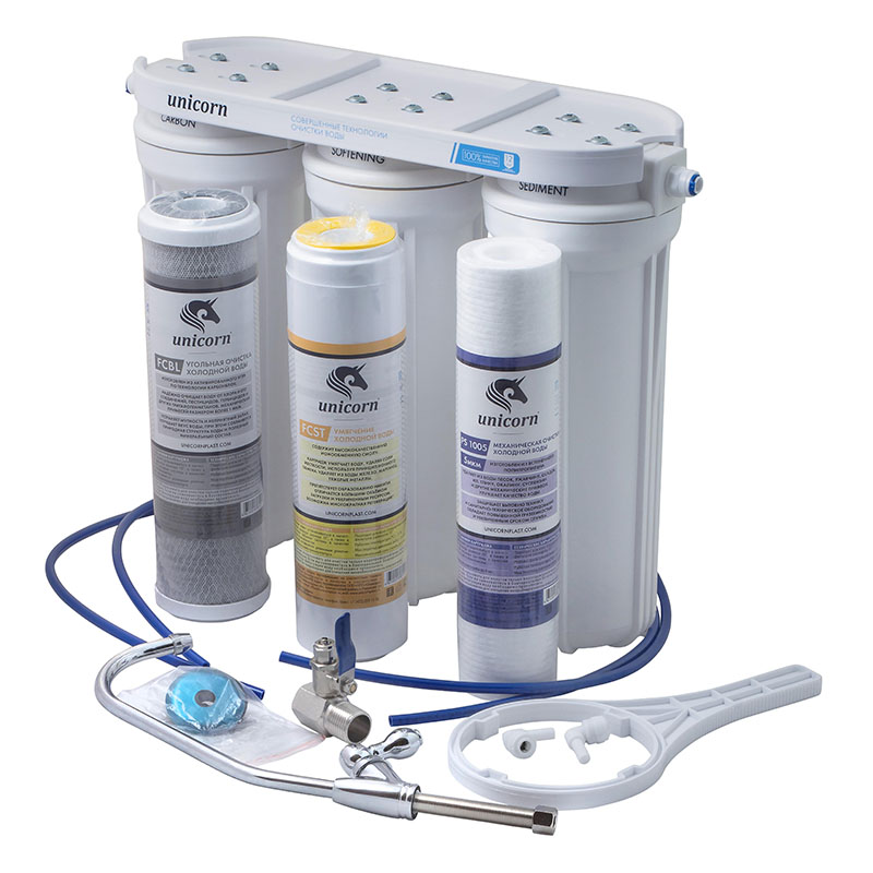 Фильтр под мойку 1/2” трёхступенчатый 10” умягчение, Unicorn (FPS 3N ST)
