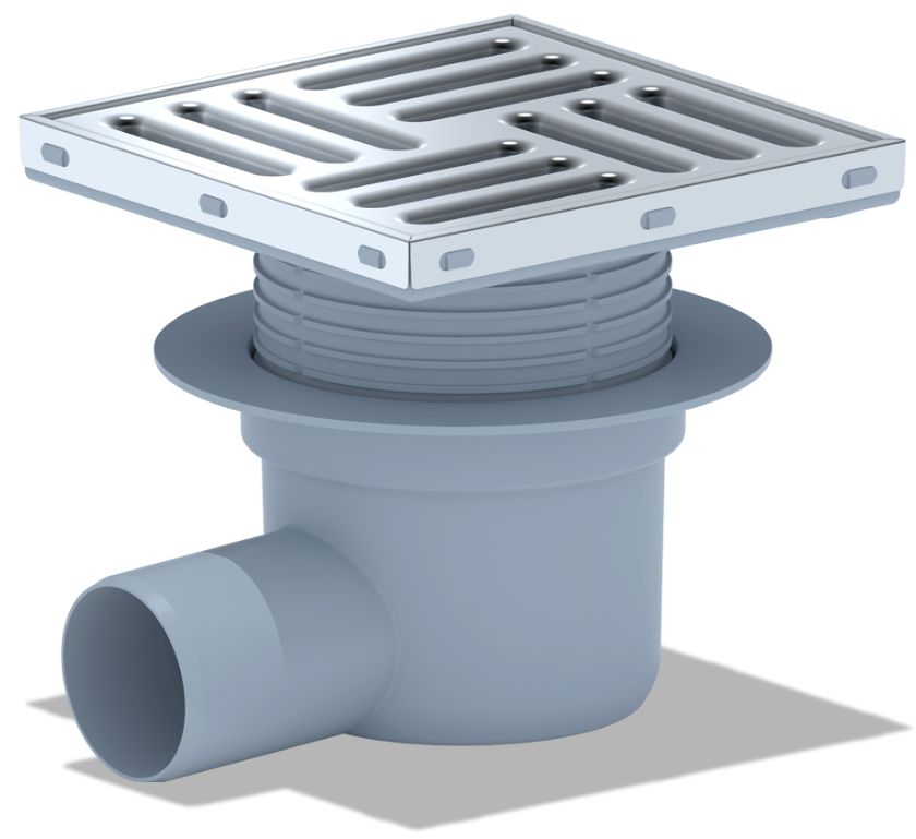 Трап горизонтальный регулируемый с выпуском 50мм нерж.решётка 150х150 АНИ пласт TA5612