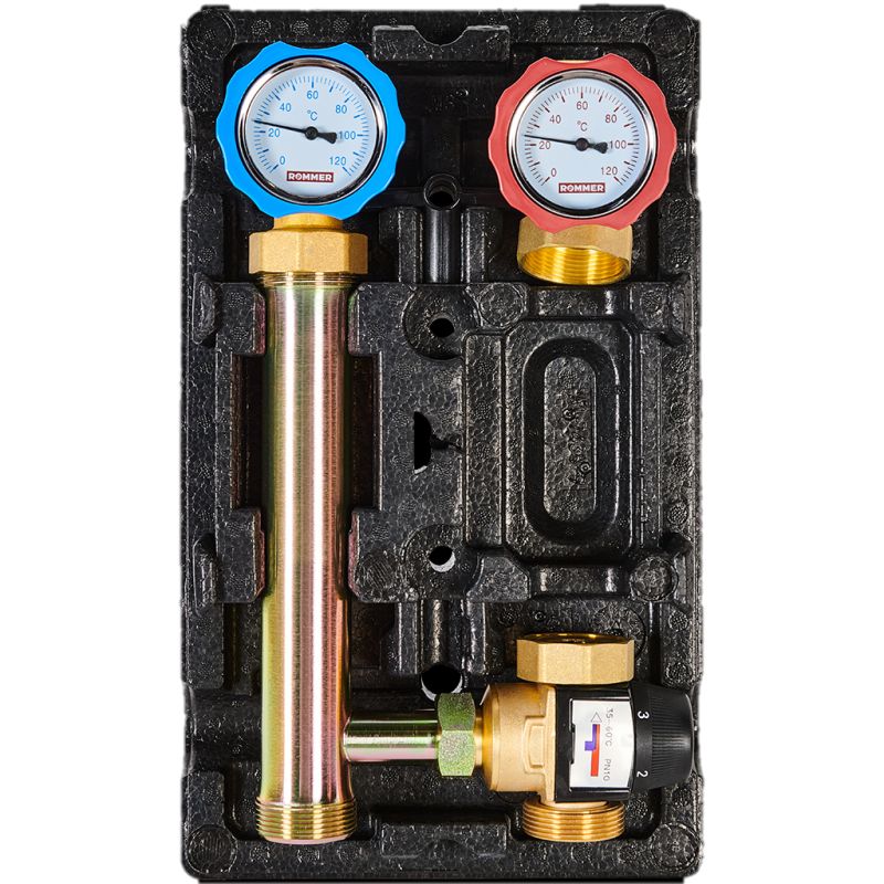 Насосная группа с термостатическим смесительным клапаном (35-60°С) без насоса правая RDG-1002 Rommer