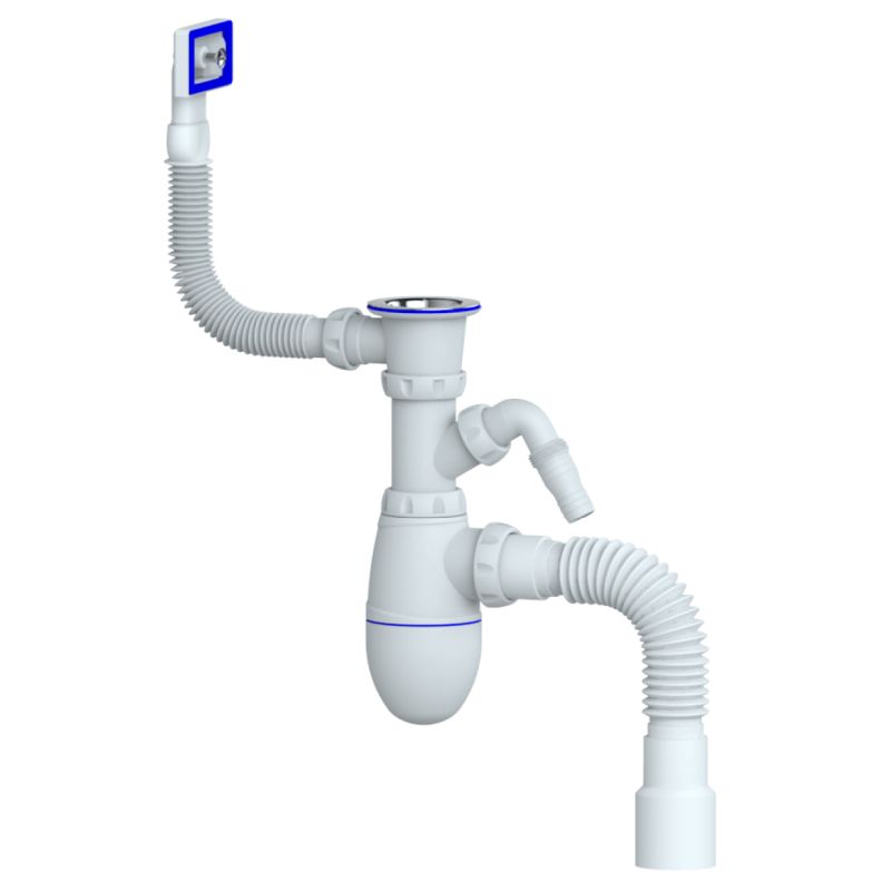 Сифон 1 1/2”х40 с прямоугольным переливом, с отводом, с гофрой 40х40/50 Unicorn В442V