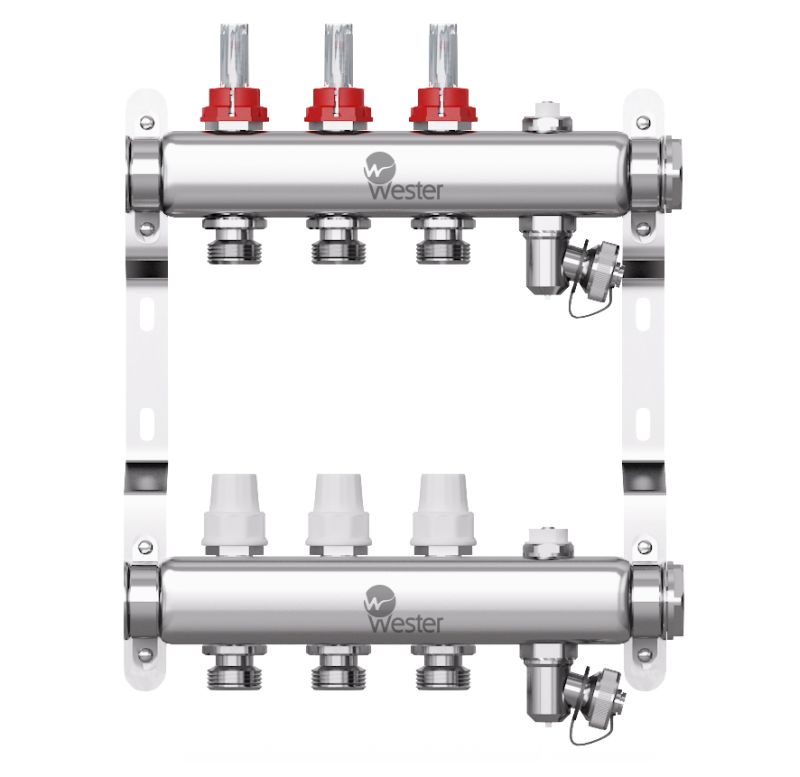 Коллекторная группа с расходомерами 3 выхода (нерж. сталь) Wester W902.3