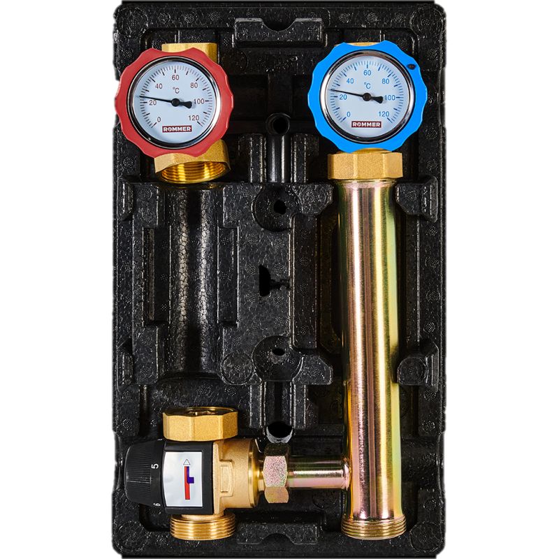Насосная группа с термостатическим смесительным клапаном (35-60°С) без насоса левая RDG-1002 Rommer