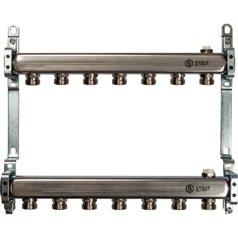 Коллектор для радиаторной разводки 7 выходов (нерж. сталь) Stout