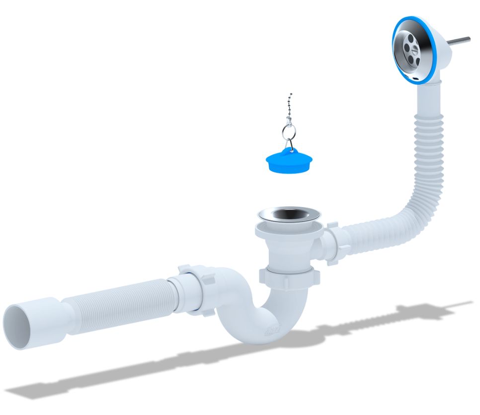 Сифон для ванны с выпуском 1 1/2”х40 с переливом, с гибкой трубой 40/50 АНИ Пласт E155
