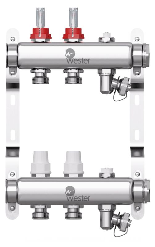 Коллекторная группа с расходомерами  2 выхода (нерж. сталь) Wester W902.2