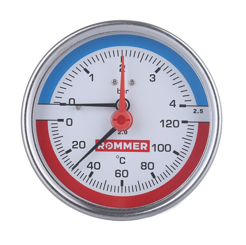 Термоманометр аксиальный DN 80, 0-120 °C, 0...6 бар, G-1/2”, Rommer