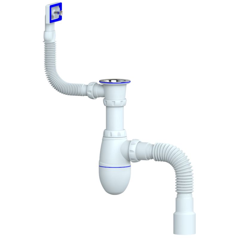 Сифон 1 1/2”х40 с прямоугольным переливом, с гофрой 40х40/50 Unicorn В422