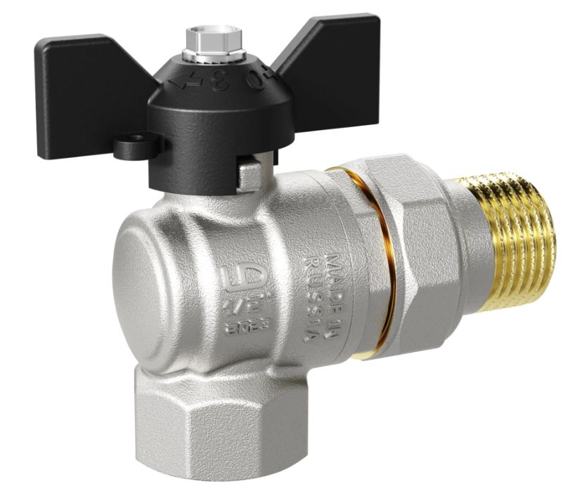 Кран шаровой с американкой угловой  1/2” бабочка LD Pride 47.15.В-ГШ.У.Б