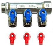 Коллектор с шаровыми кранами  3/4”х1/2”, 3 выхода TIM